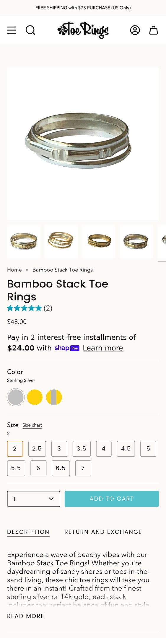 Jewelry product options include: ring for Bamboo Stack Toe Rings from Toe Rings.