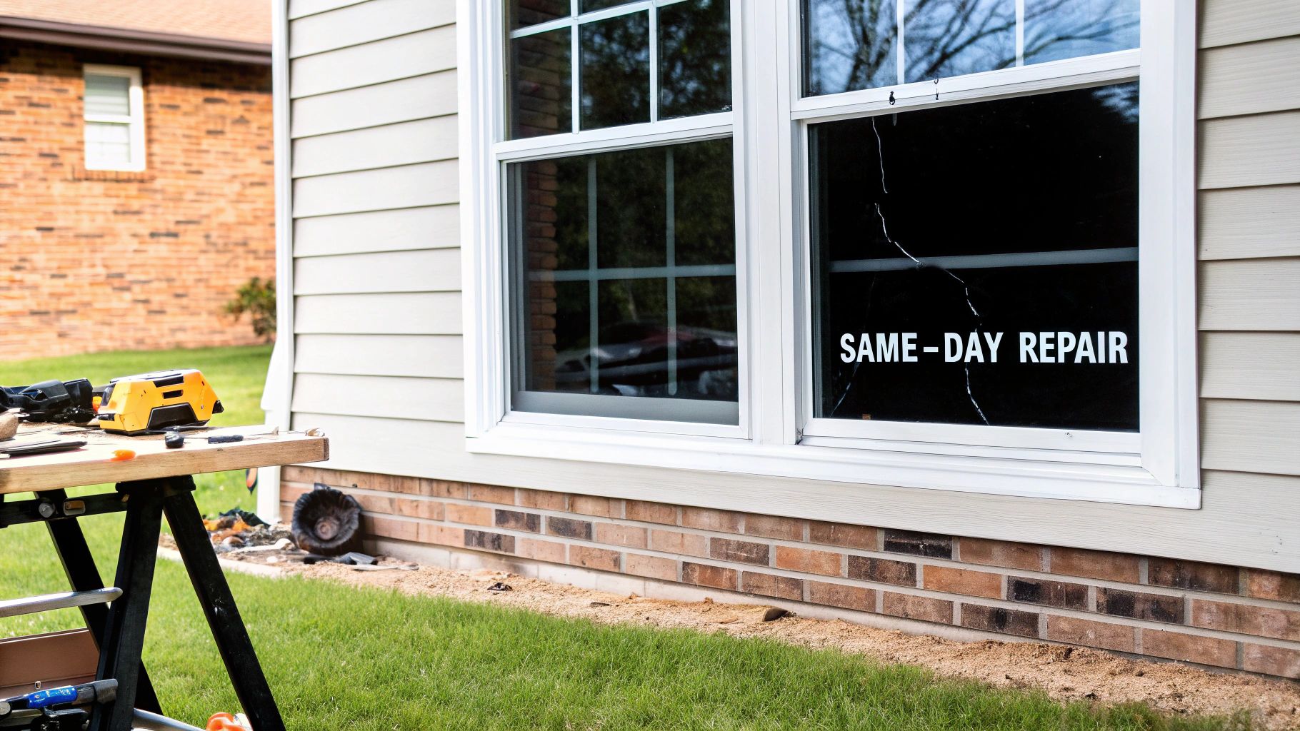 A technician carefully repairing a chip in a car's windshield.
