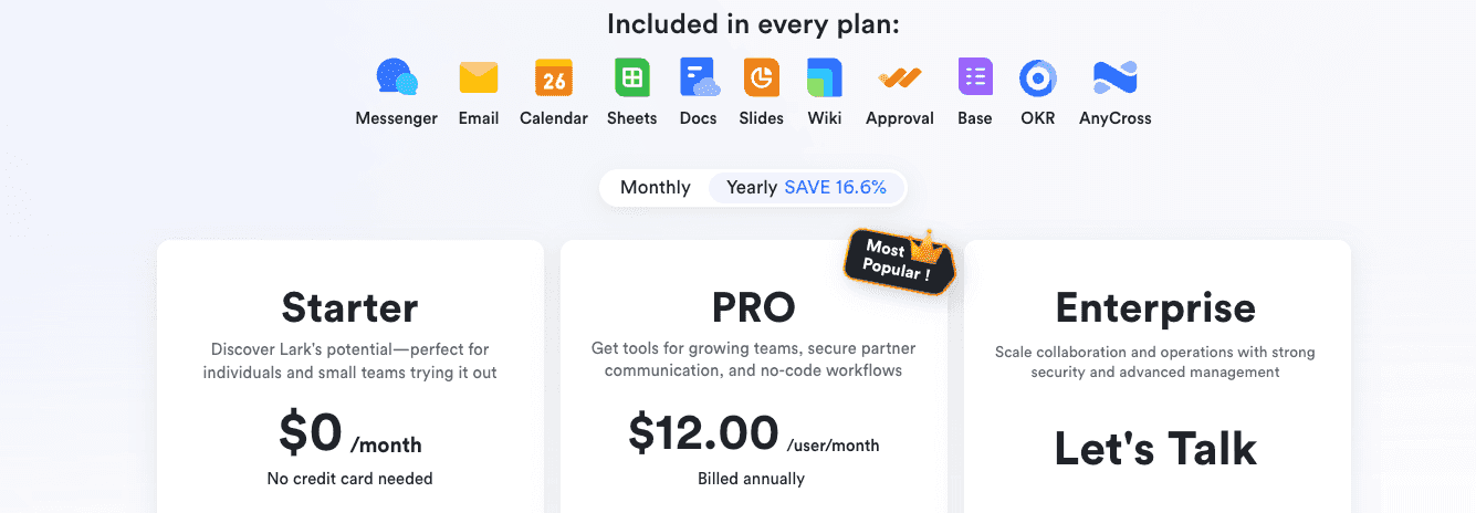 Lark's pricing plan