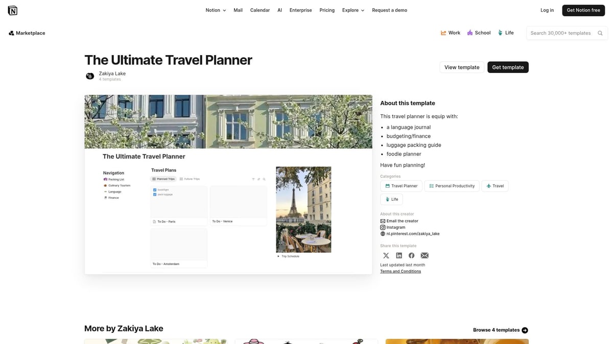 7 Notion Travel Planner Templates to Organize Your 2026 Trips - The Ultimate Travel Planner by Zakiya Lake
