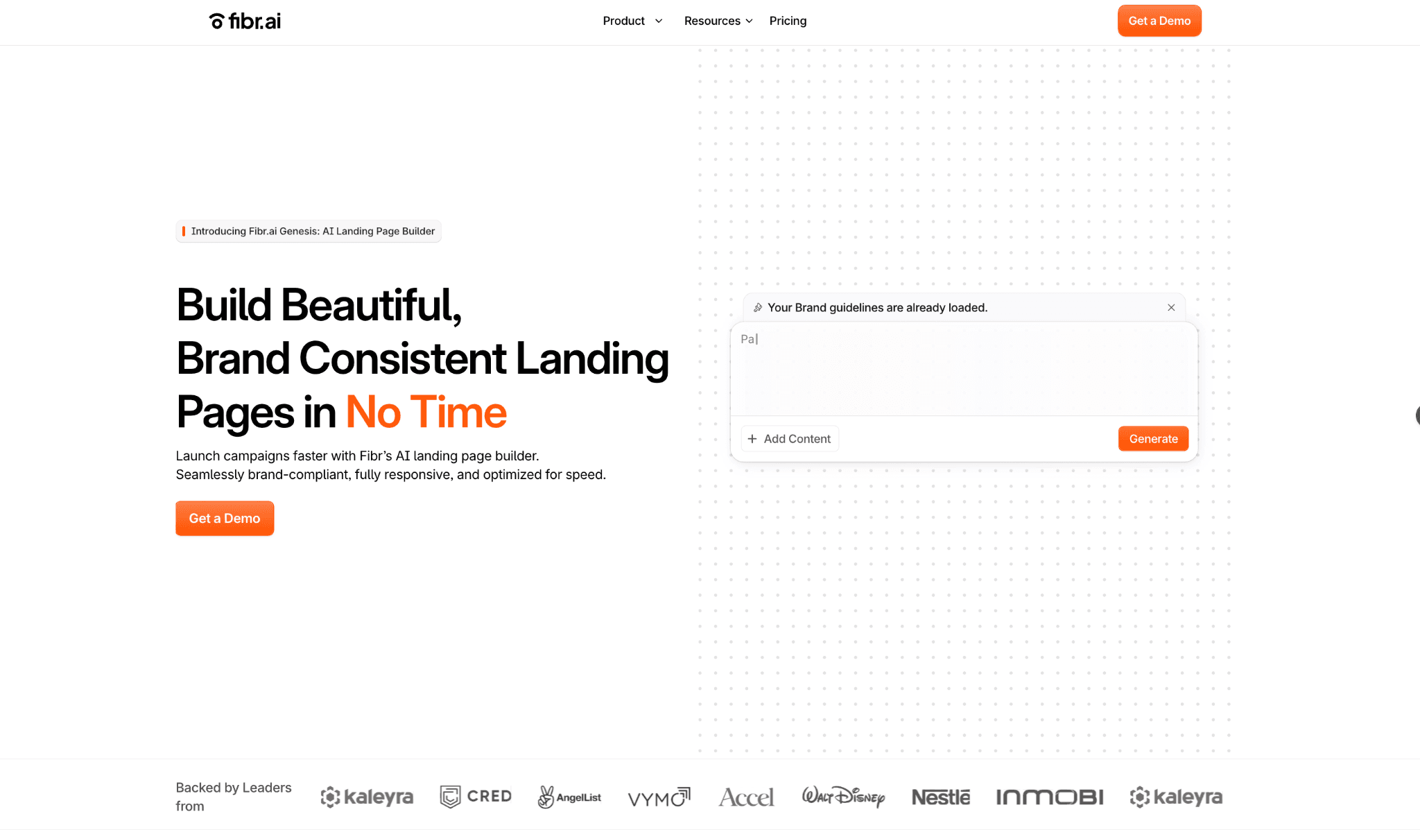 Illustration of Fibr Genesis, an AI-powered landing page builder for quickly creating brand-consistent personalized web pages.