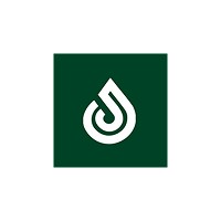 White droplet logo on a dark green square background.