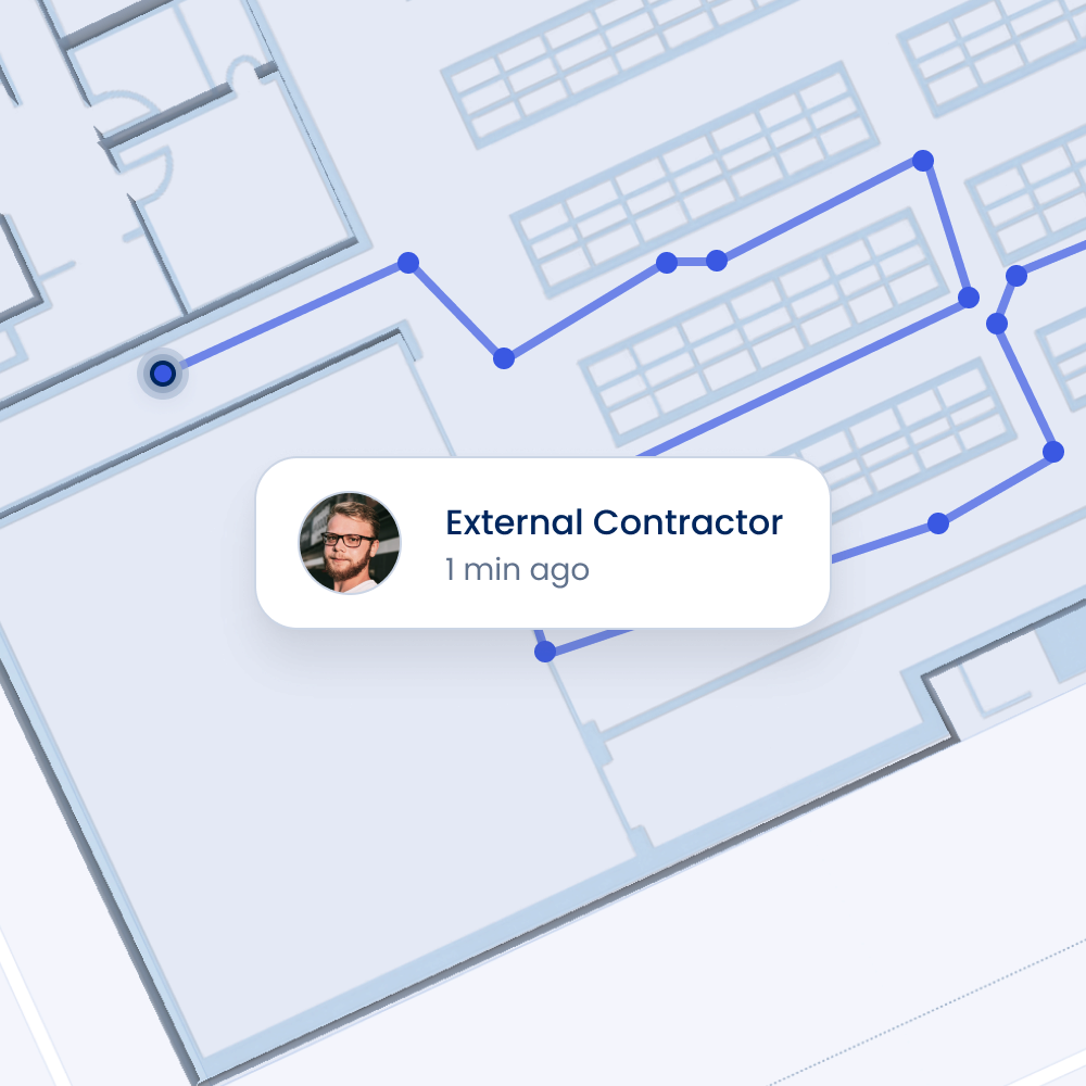 User interface showing the path taken through a warehouse by a contractor