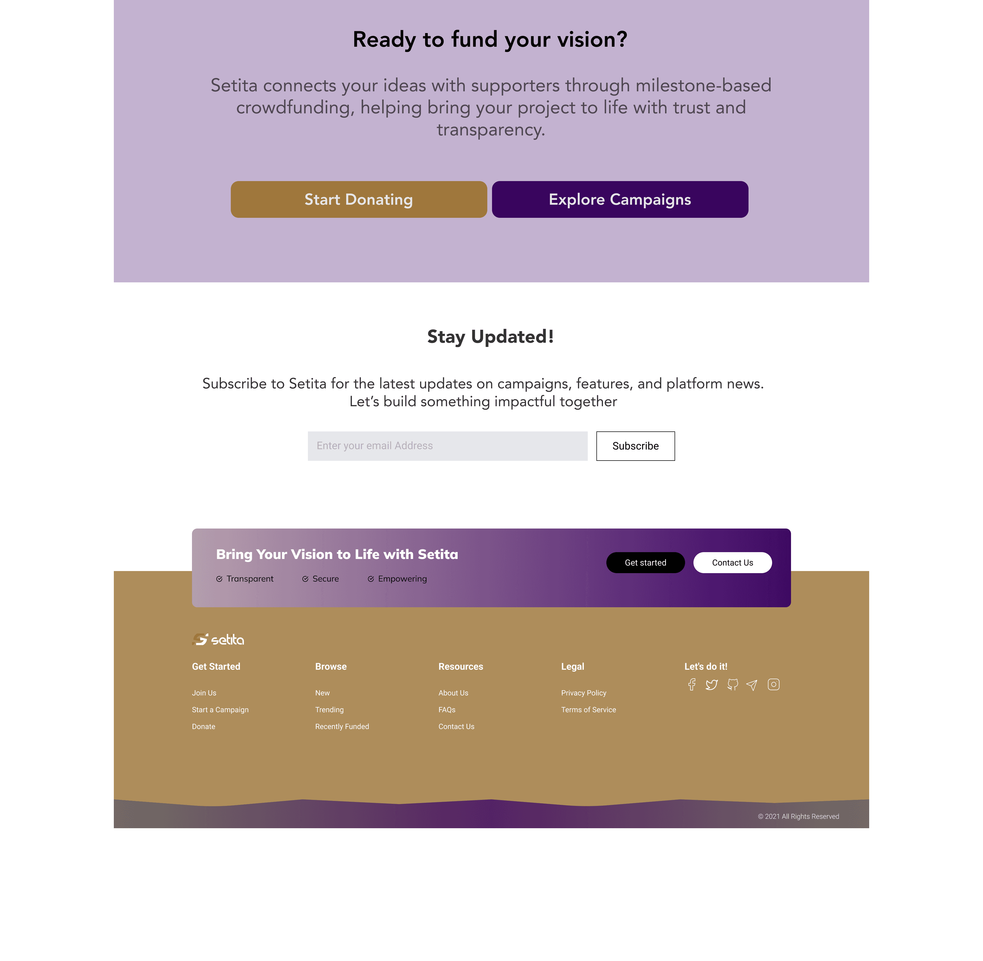 The footer of the home page