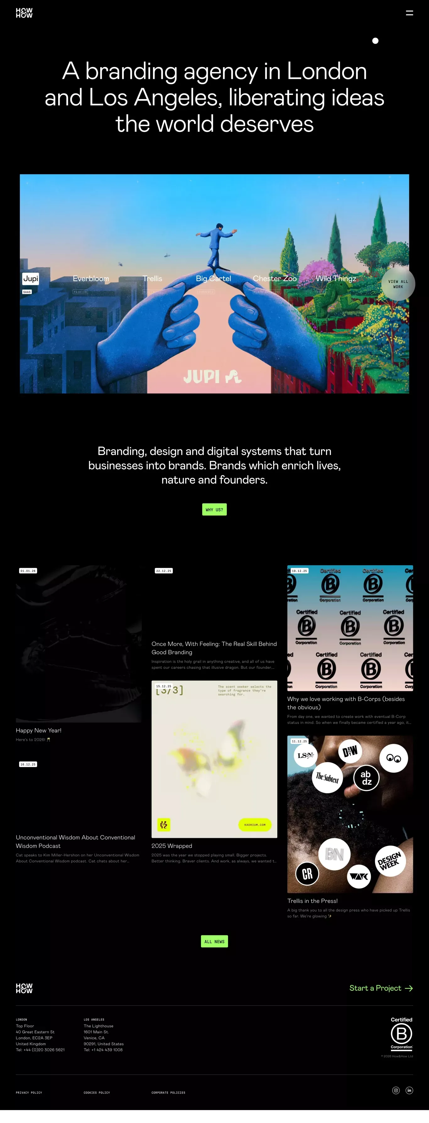 Branding Agency London & Los Angeles portfolio page screenshot showcasing Design design