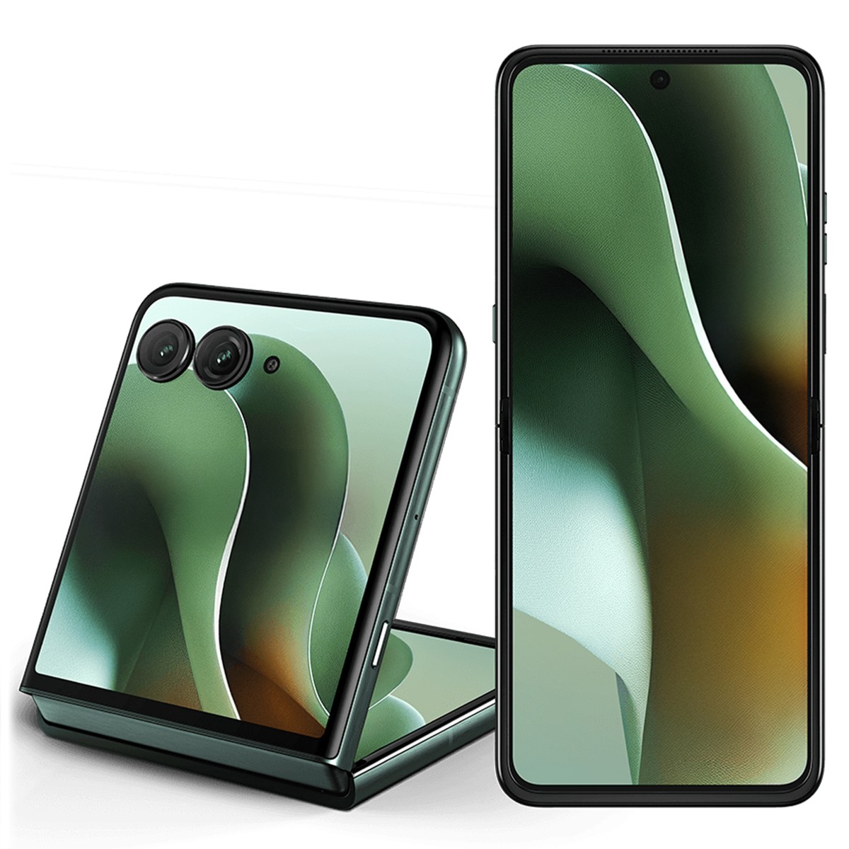 Smartphone dobrável Motorola verde, simbolizando inovação e versatilidade acessíveis pelo consórcio Klubi.
