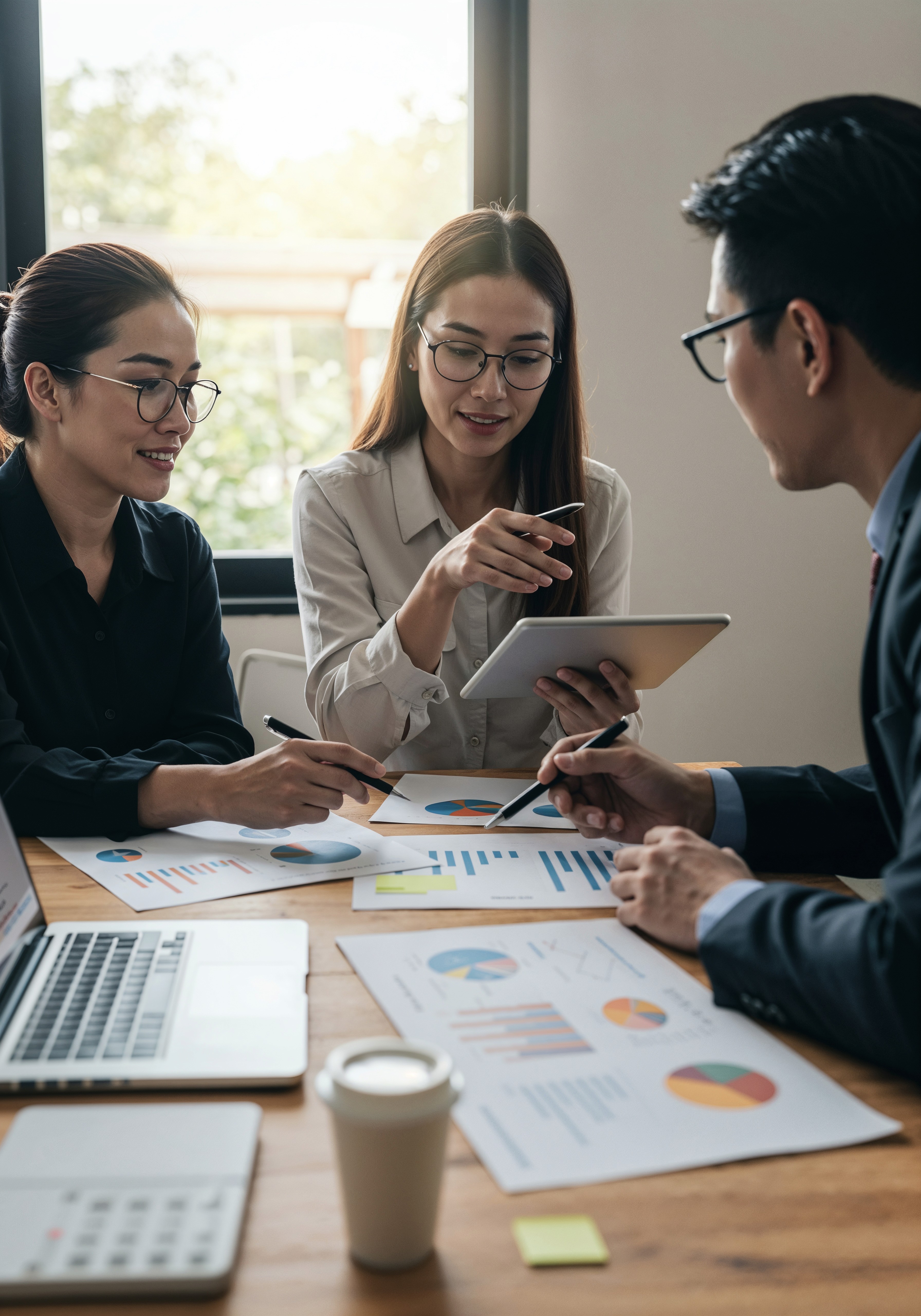 Abstract blurred motion of people working in a colorful office.