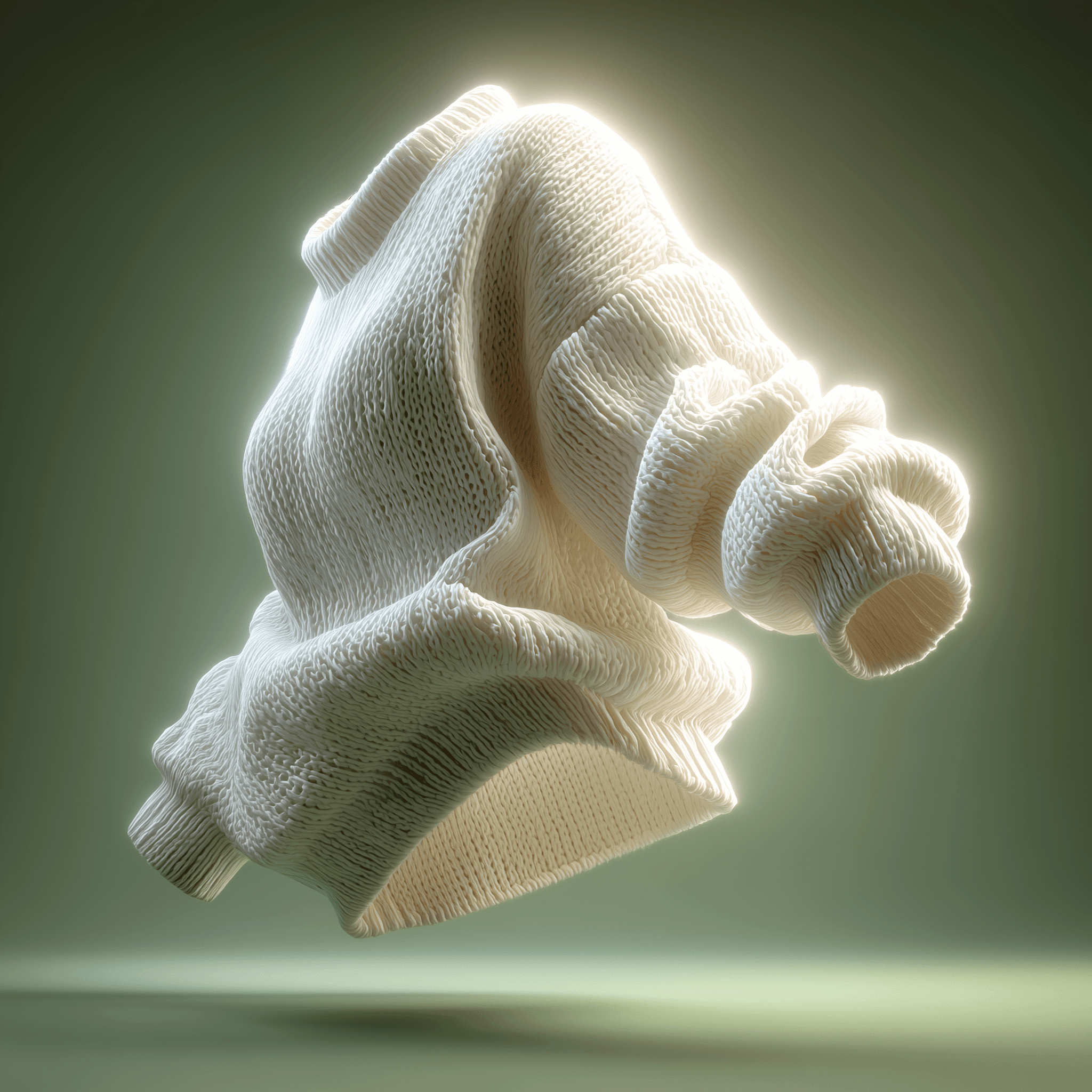Glowing white knit sweater floating.