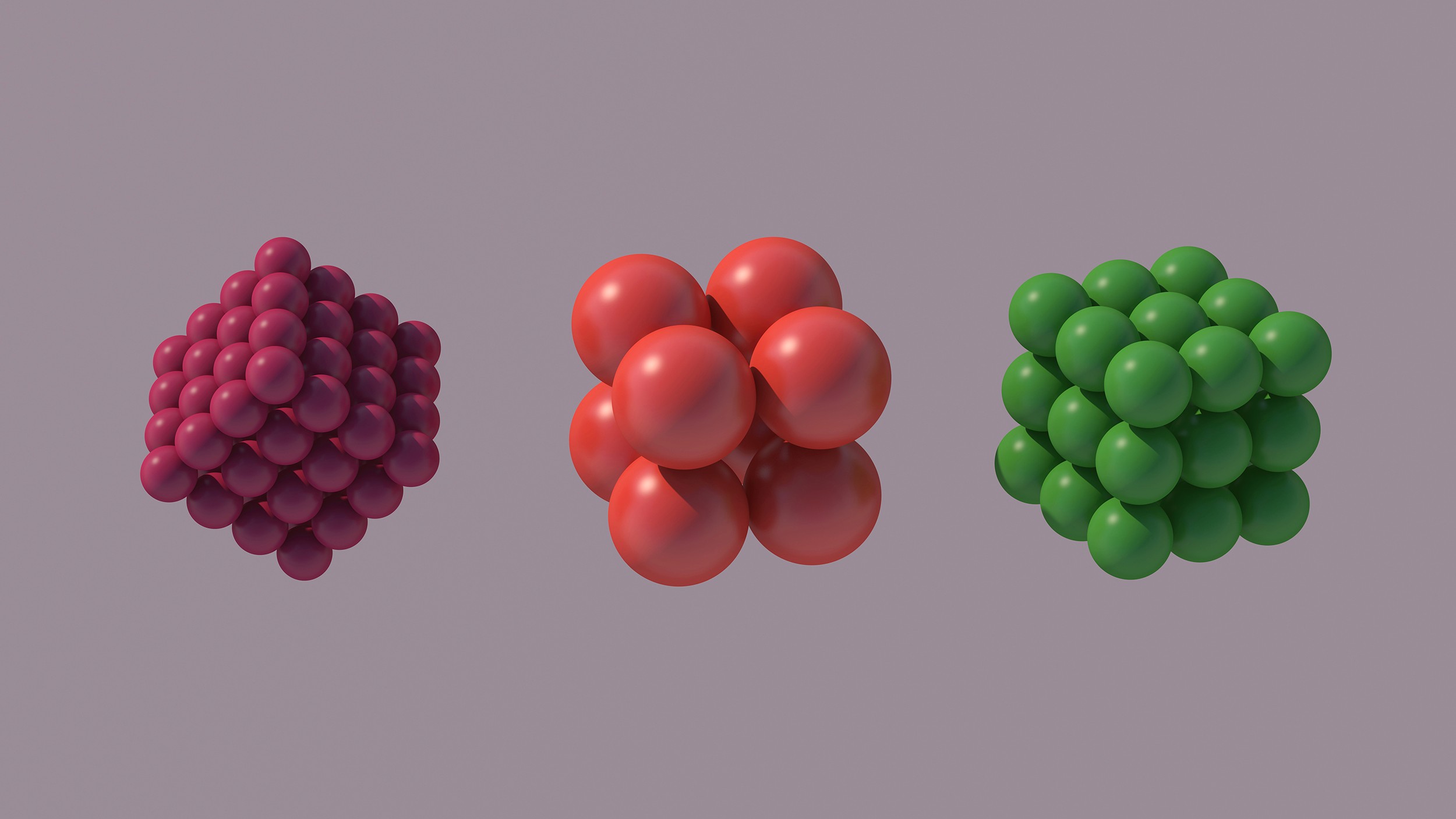 3d render of purple, red, green abstract cubes, beige background. 