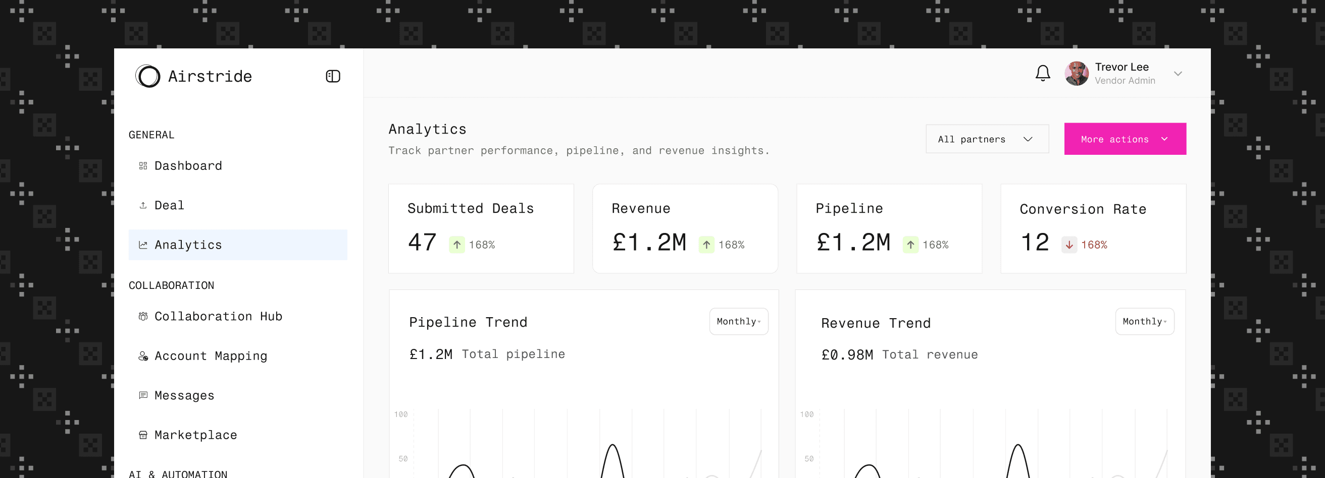 Airstride showing analytics of partner company.