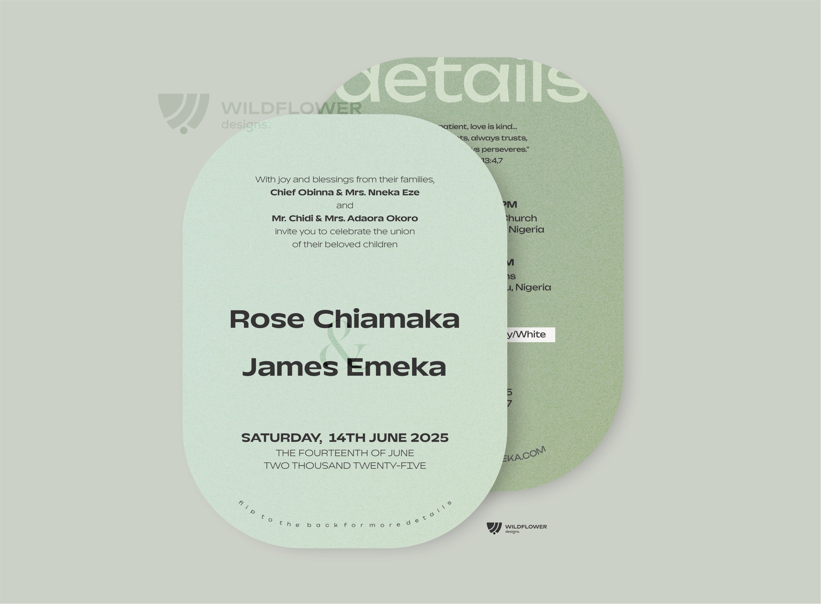 Romantic wedding invitation design for Rose & Jame, incorporating elegant typography and soft color palette.
