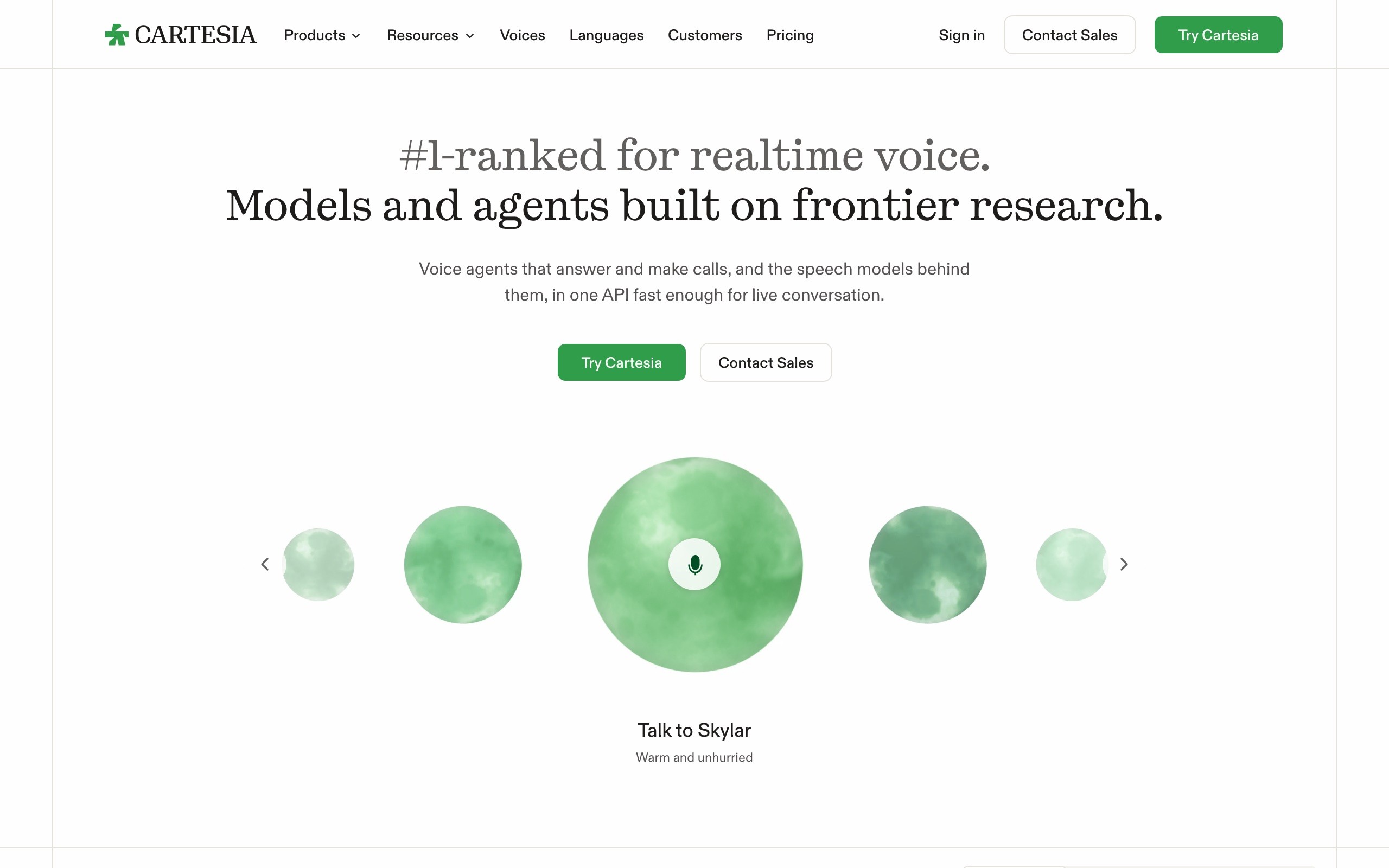 Cartesia’s home page: number one ranked for realtime voice