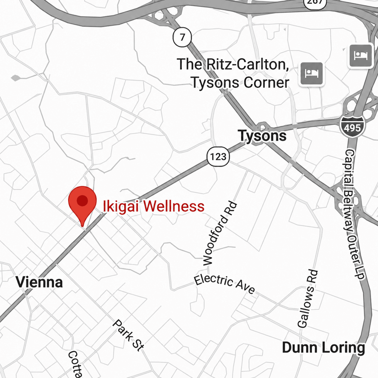 Map of Ikigai Wellness located next to Tysons Corner