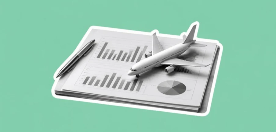 Business report with a model airplane, reporting SAF in scope 3
