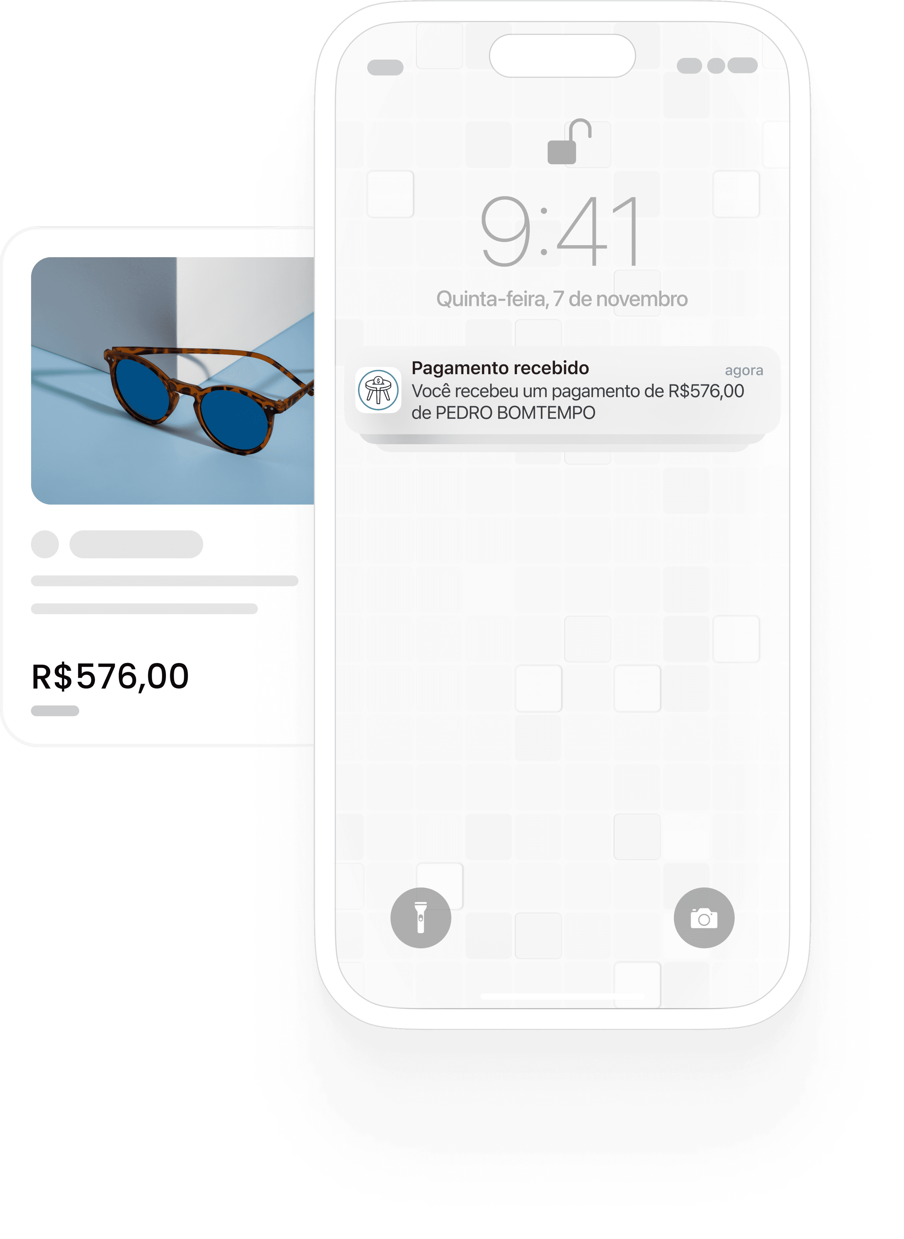 imagem ilustrativa de uma notificação no celular informando o recebimento instantaneo do valor de uma venda de um óculos