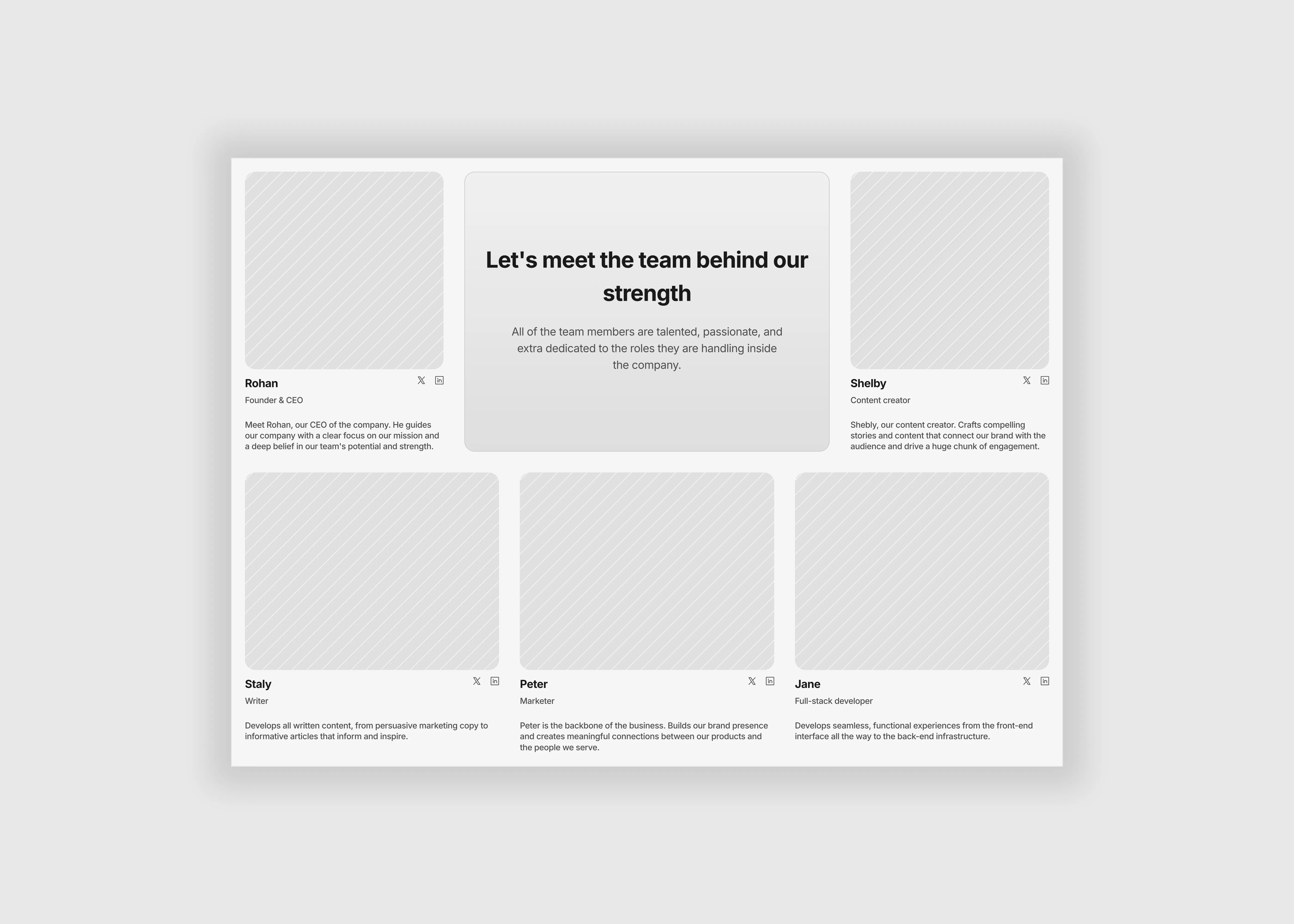 A clear and minimal light themed team page section