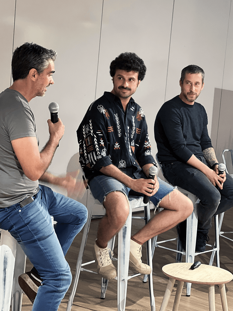 Xavier Cussó presenting INKOLLECTORS web3 tattoo art marketplace at Devcentralized event in Barcelona, with Alex Puig and Cai Felip from UNION Avatars..