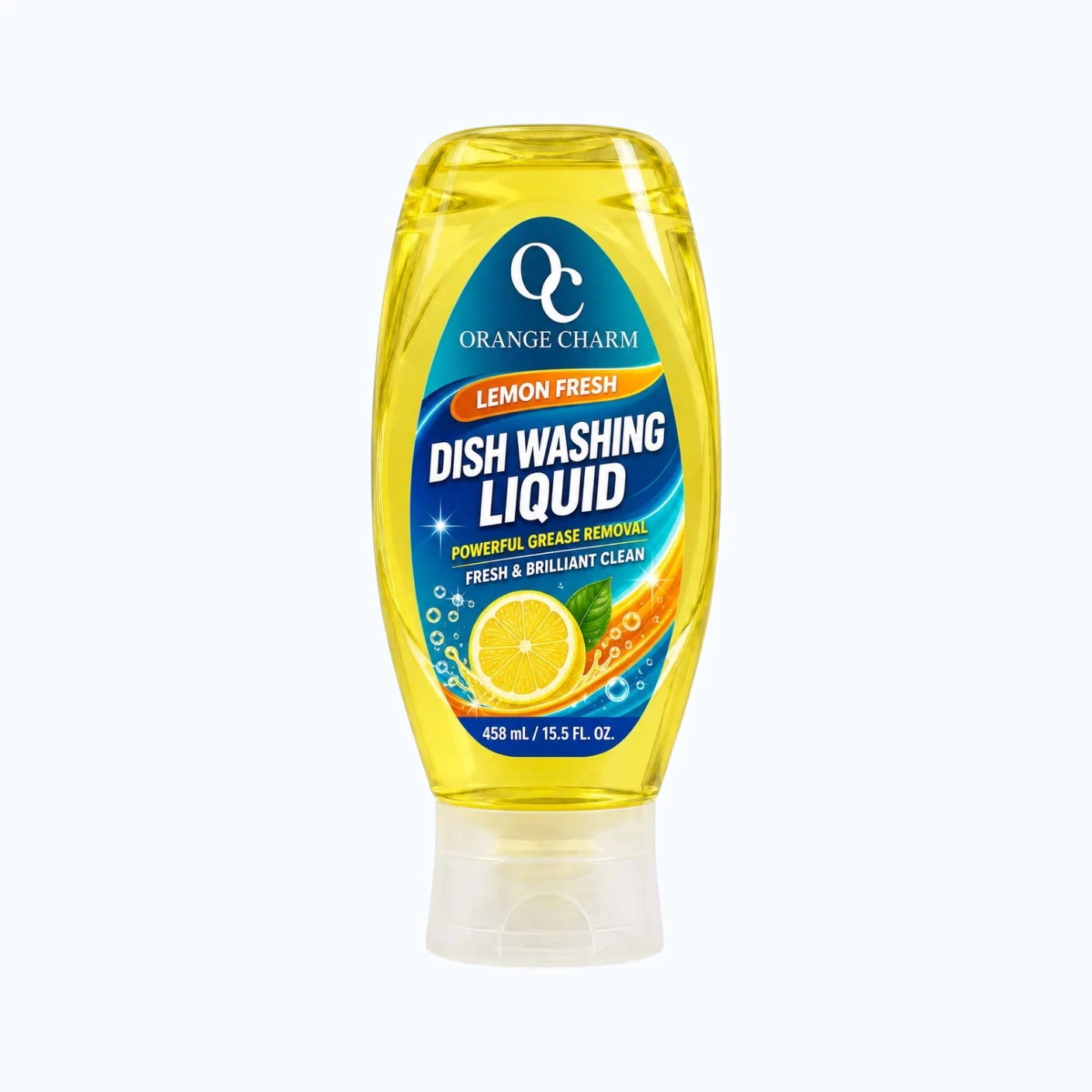High-efficiency dishwashing liquid in clear bulk bottles for supermarket retail, supporting private label (OEM) and sustainable chemical solutions.