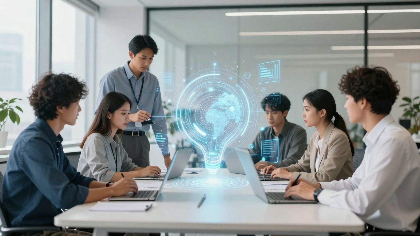 AI and SEO concepts visualized with technology and collaboration.