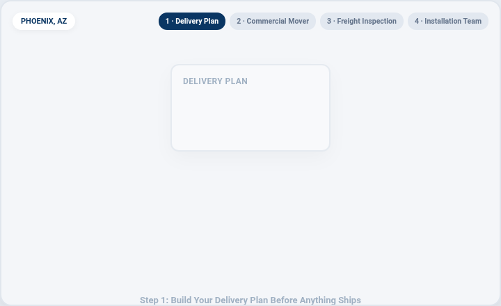 A delivery plan interface for commercial moving services in Phoenix, Arizona.