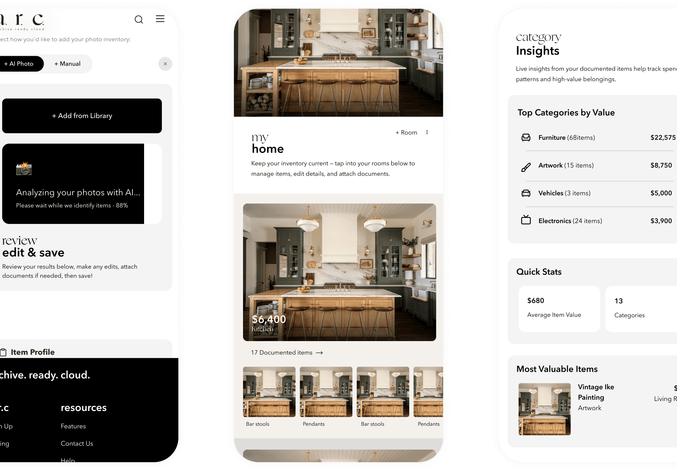 Hill country living room with cognac leather sofa, exposed wood beams, and open concept kitchen with sage green cabinets