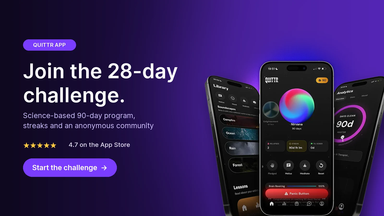 QUITTR app: join the 28-day challenge