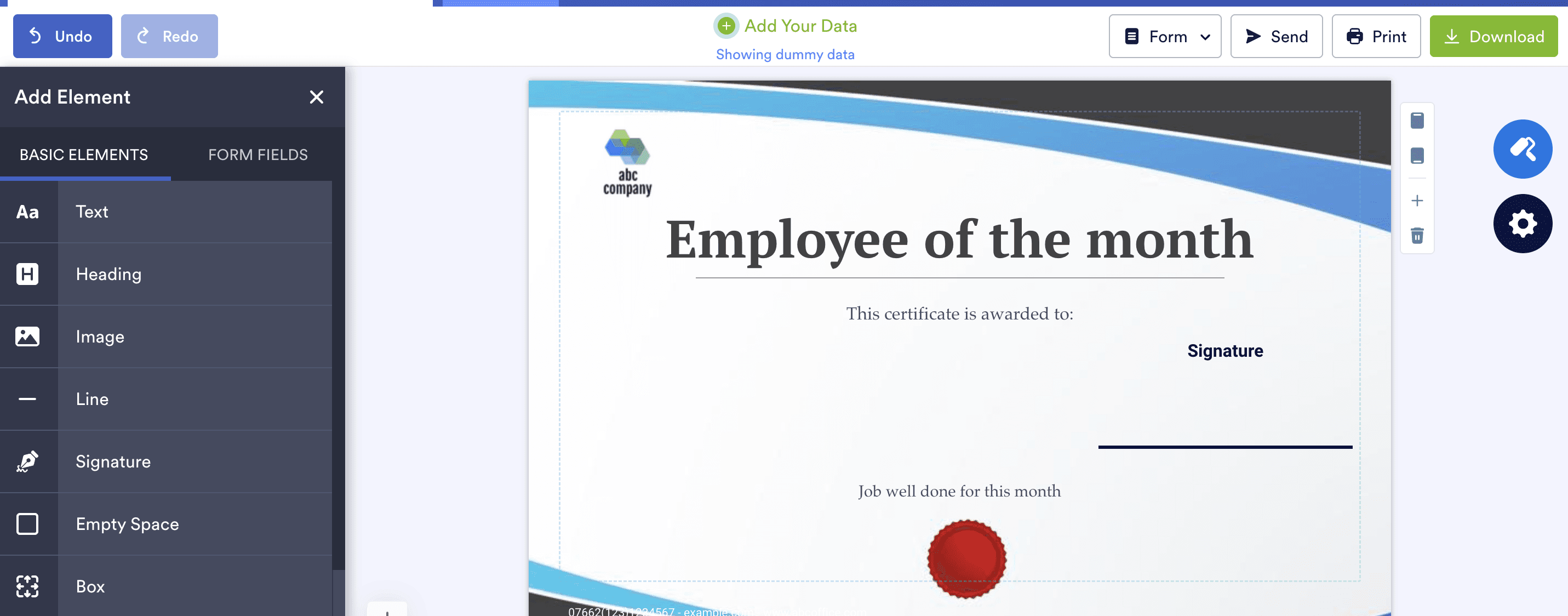 Jotform certificate elements