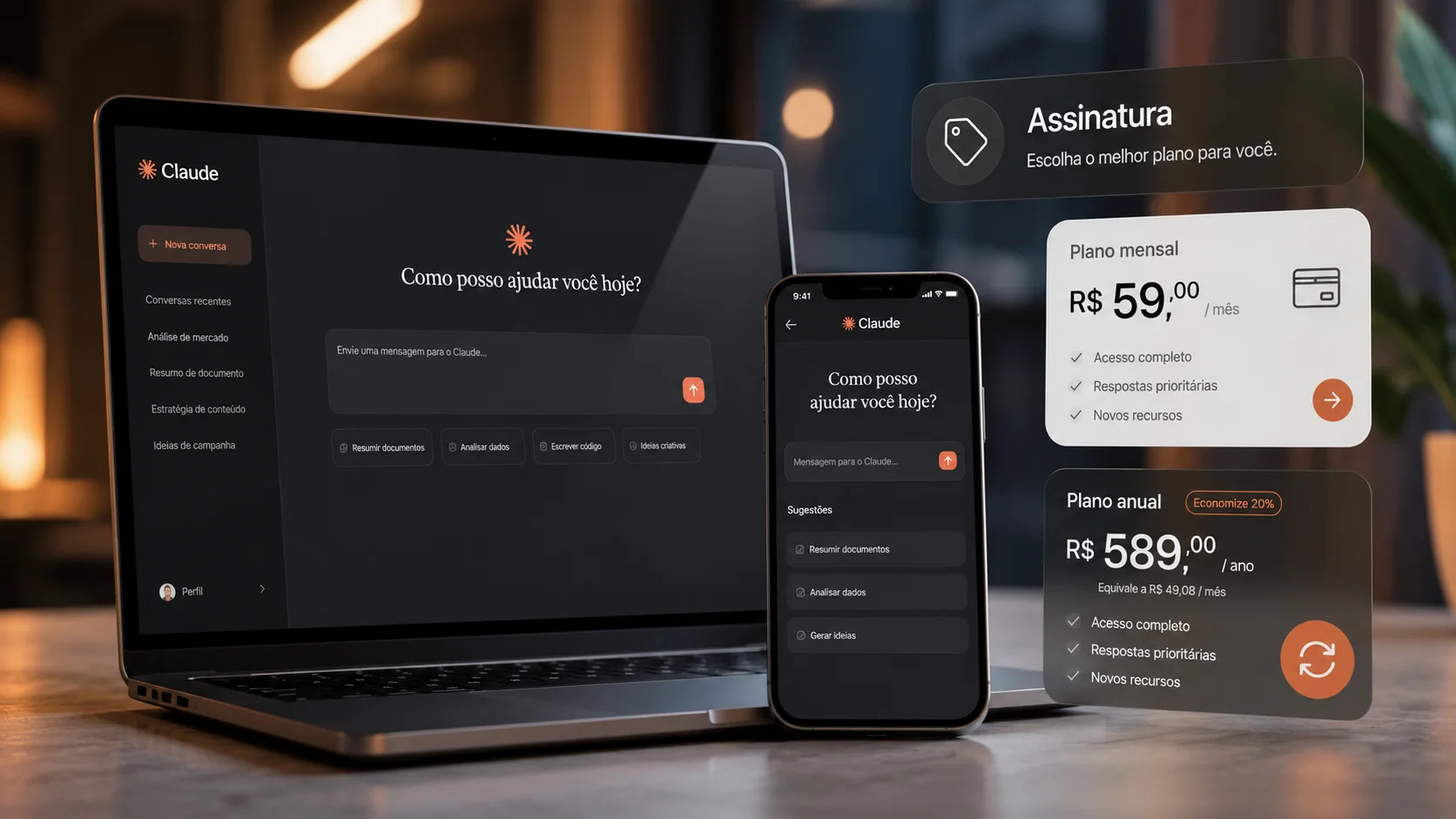 Claude Pro aberto no computador para comparar preços da assinatura