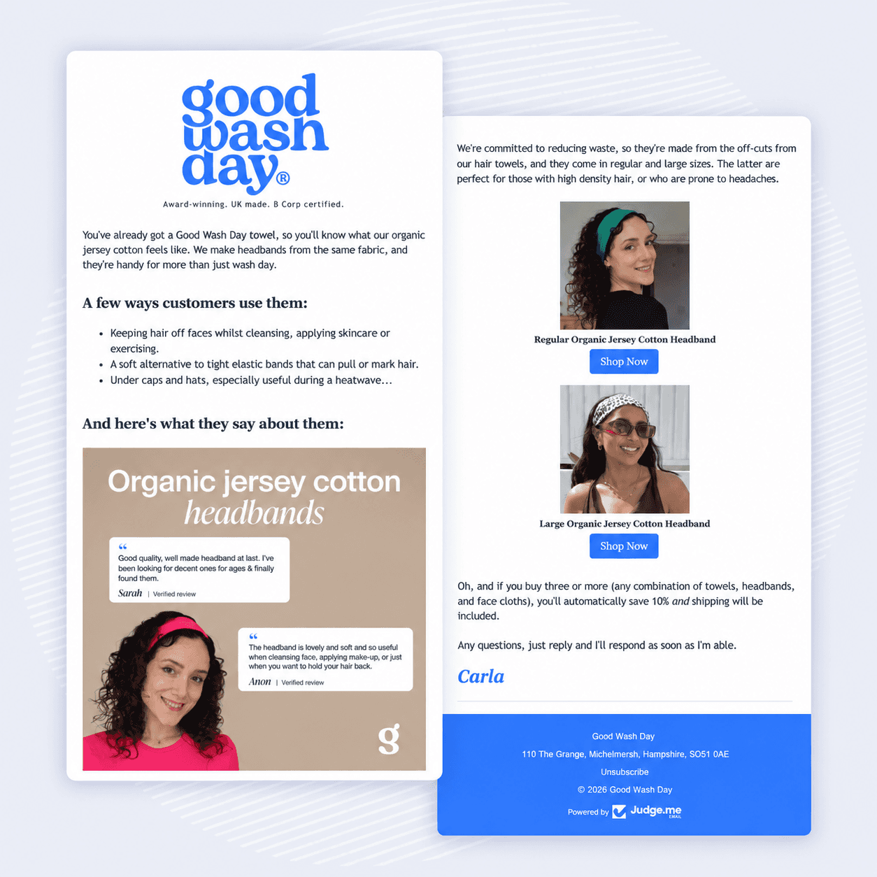 Good Wash Day branded emails in Judge.me Email