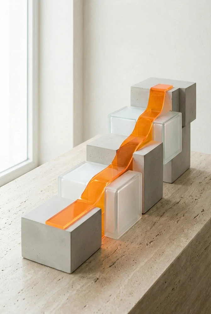 Ein orangener Pfad auf einer Treppe als Symbol für Digitalisierung