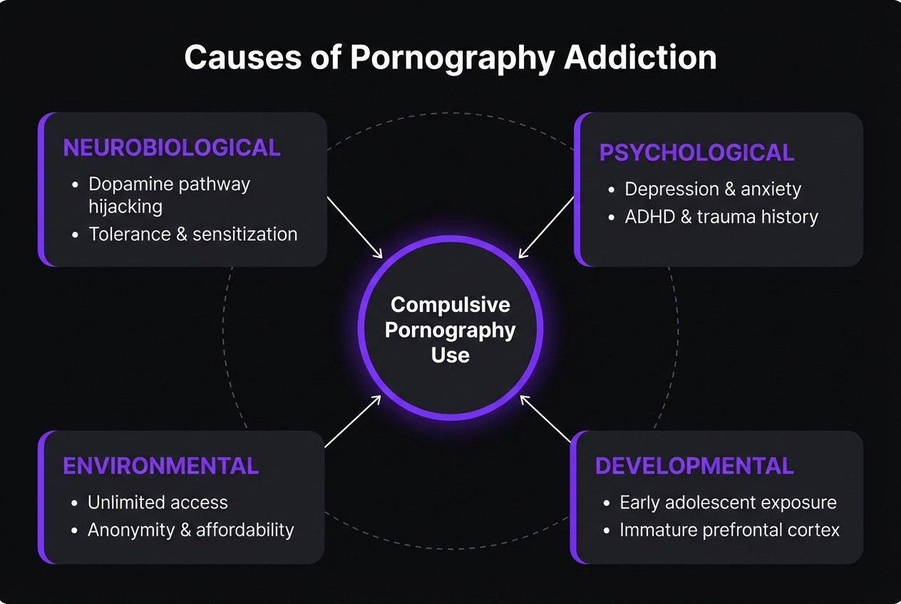 neurobiological, psychological, environmental, and developmental causes of pornography addiction