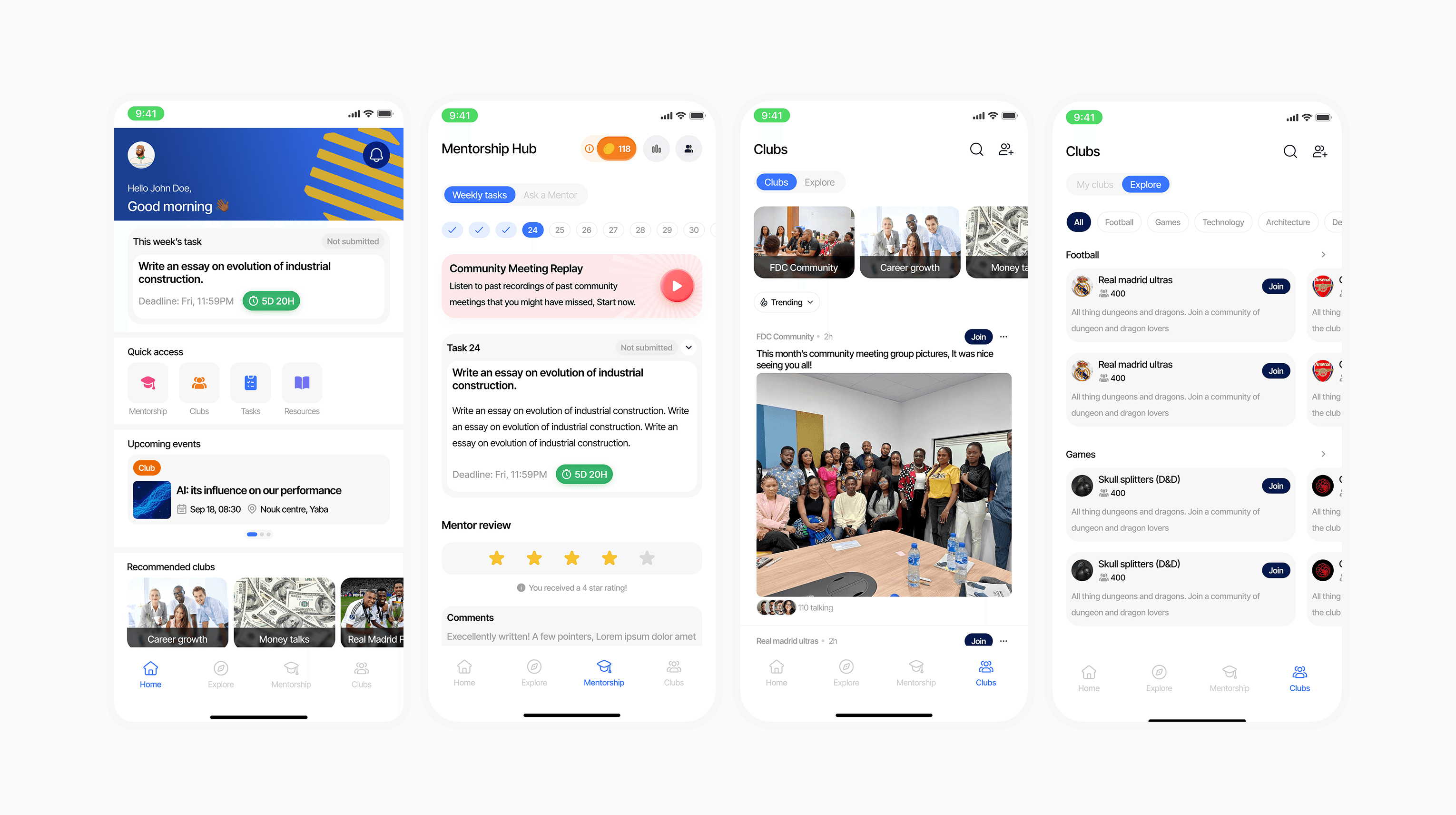 snapshot of ui screens