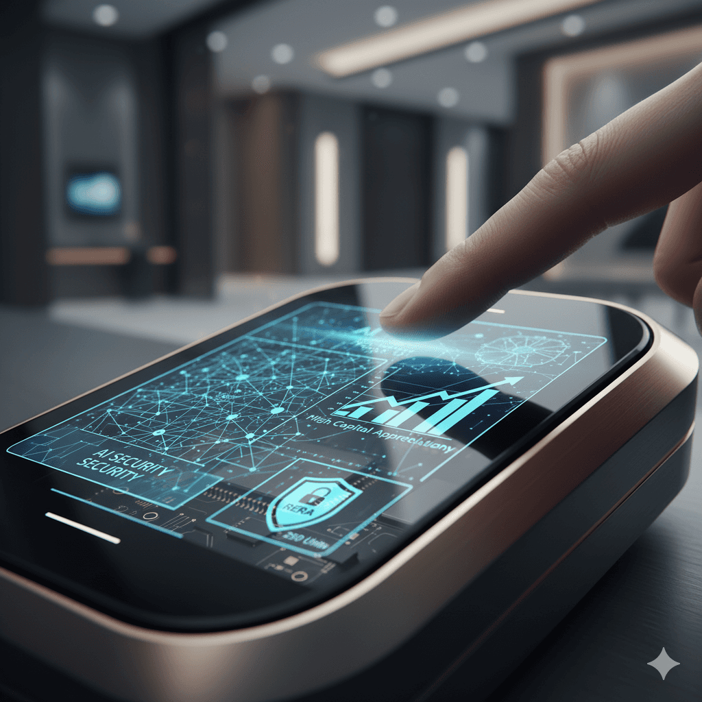 High-tech biometric access scanner, luxury residential security