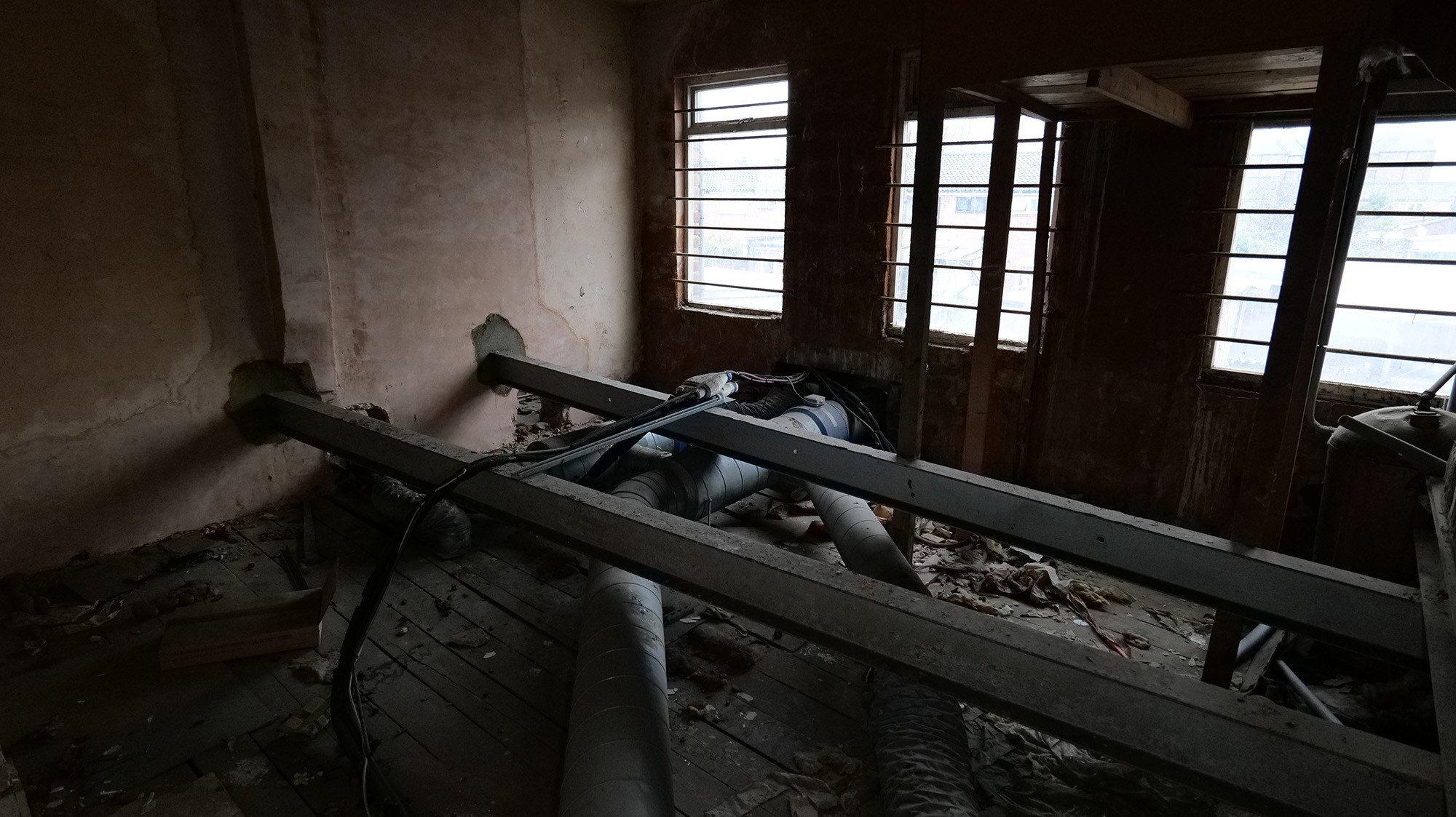 Property renovation with rat infestation and messy ventilation system before work being done