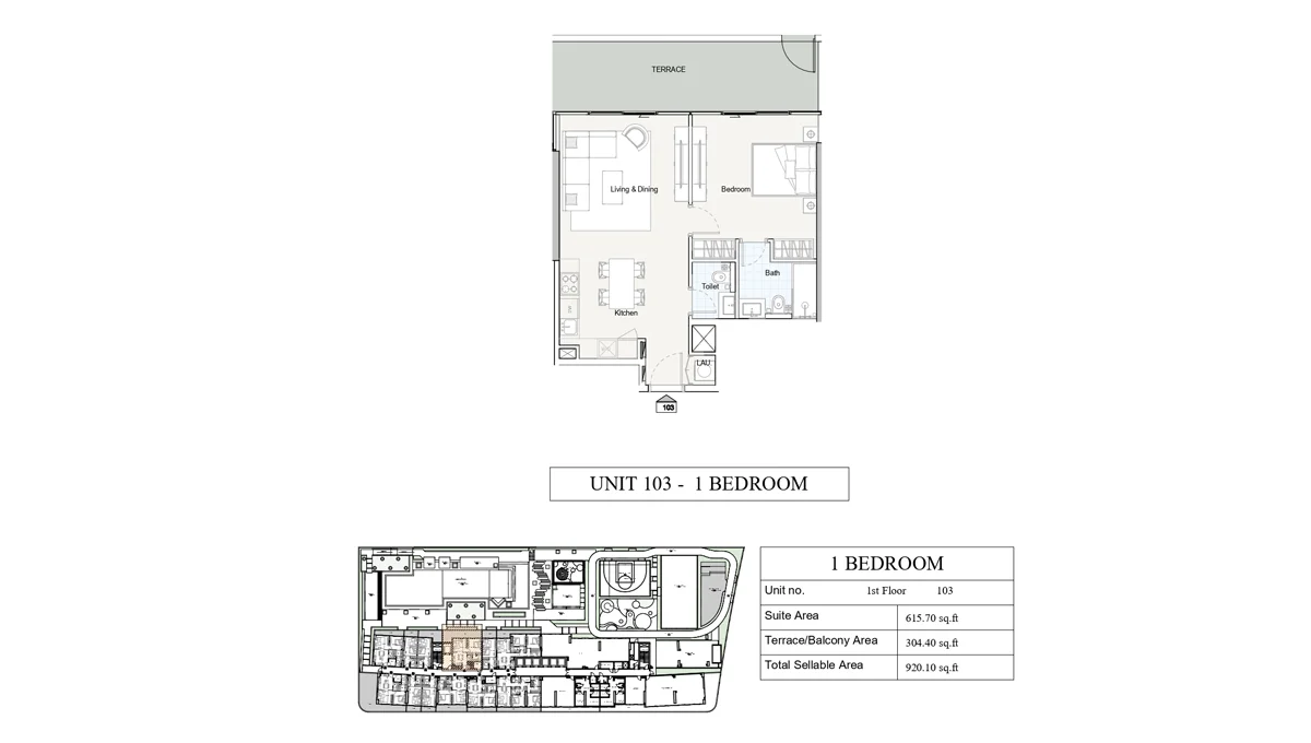 One Park Central 1BR Apartment Floor Plan