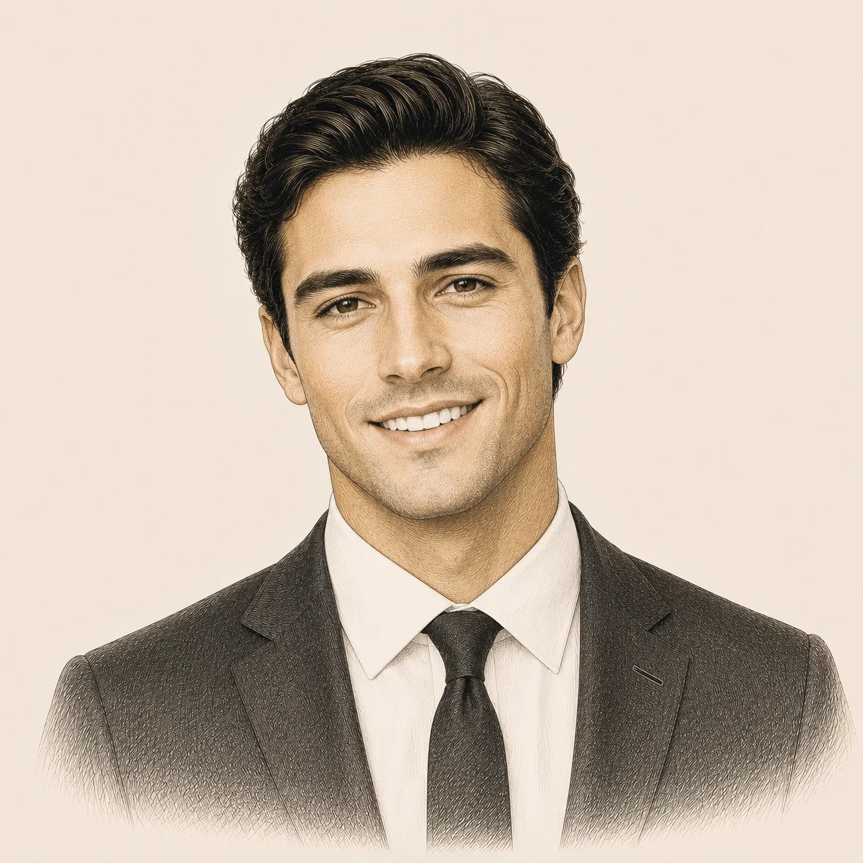 A man with smily face by wearing suite.