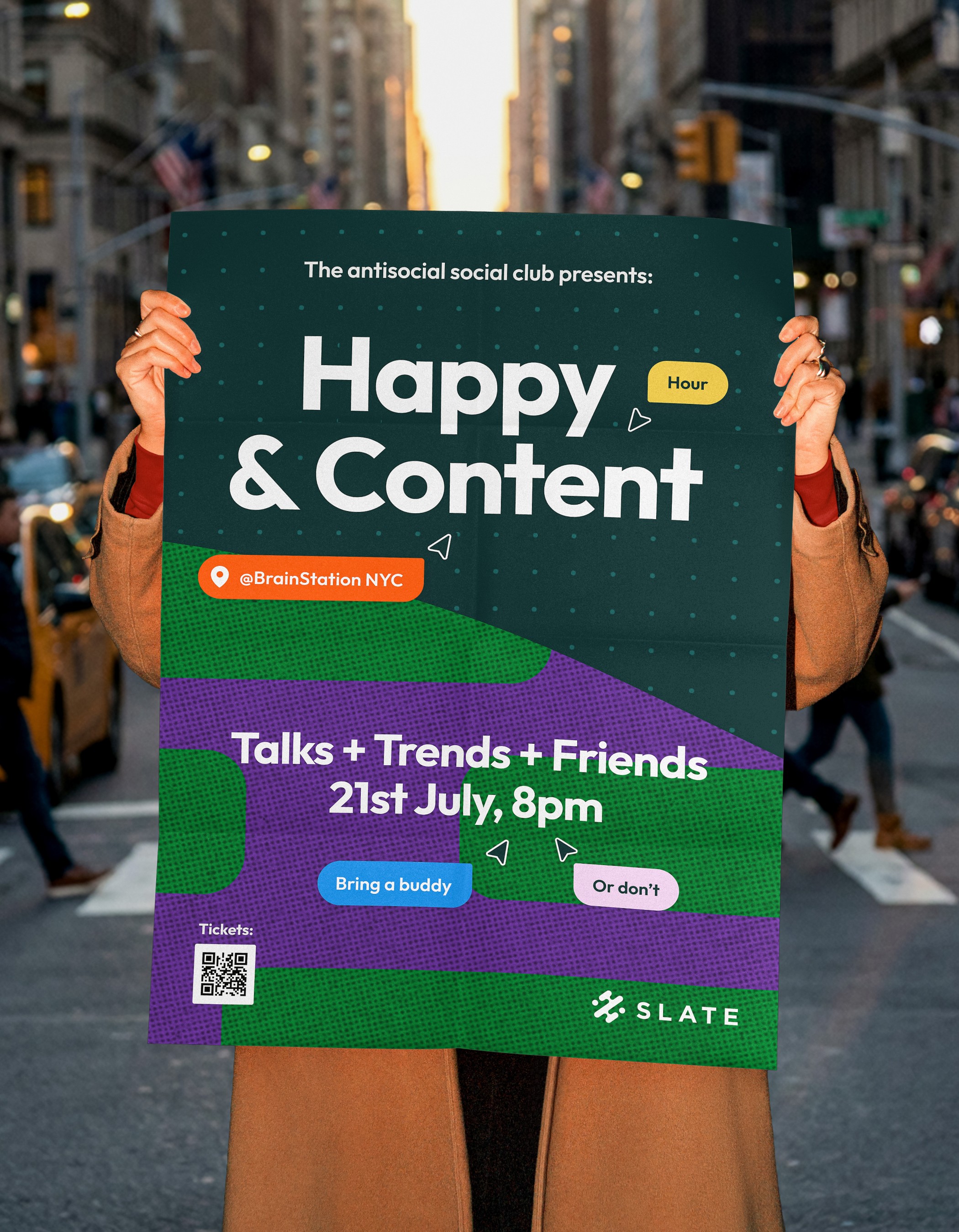 Slate teams rebrand in 10-days by Sprint Dept 10-day brand sprints Brand strategy, identity Figma tooklit guidelines. Happy hour in NYC Social events Eventbrite Brainstation New York Social campfire networking Social content