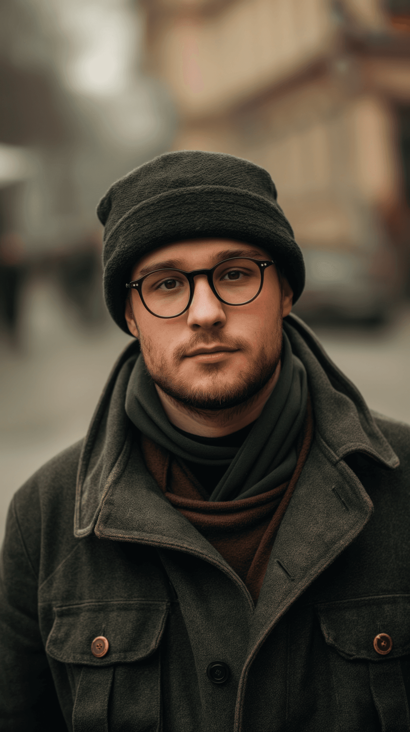 Photo of man in glasses and heavily clothed