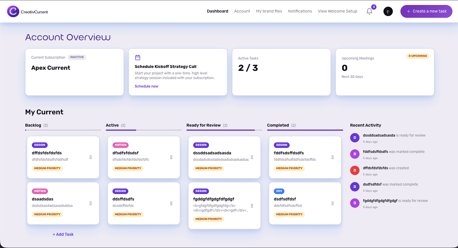 CreativCurrent Dashboard