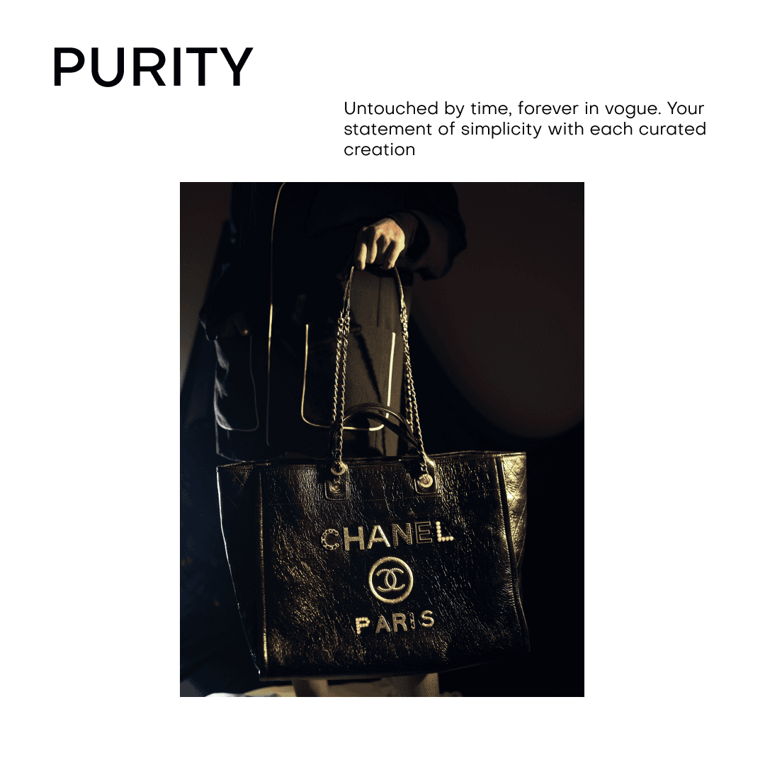 Luxury handbag symbolizing purity and timelessness