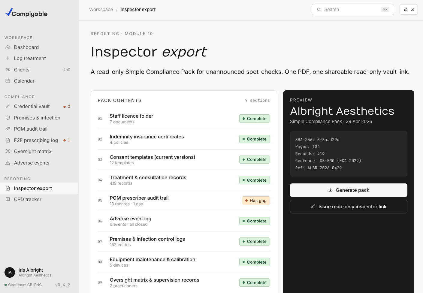 Dashboard interface