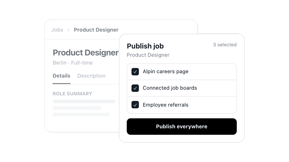 Job Publishing interface in Alpin