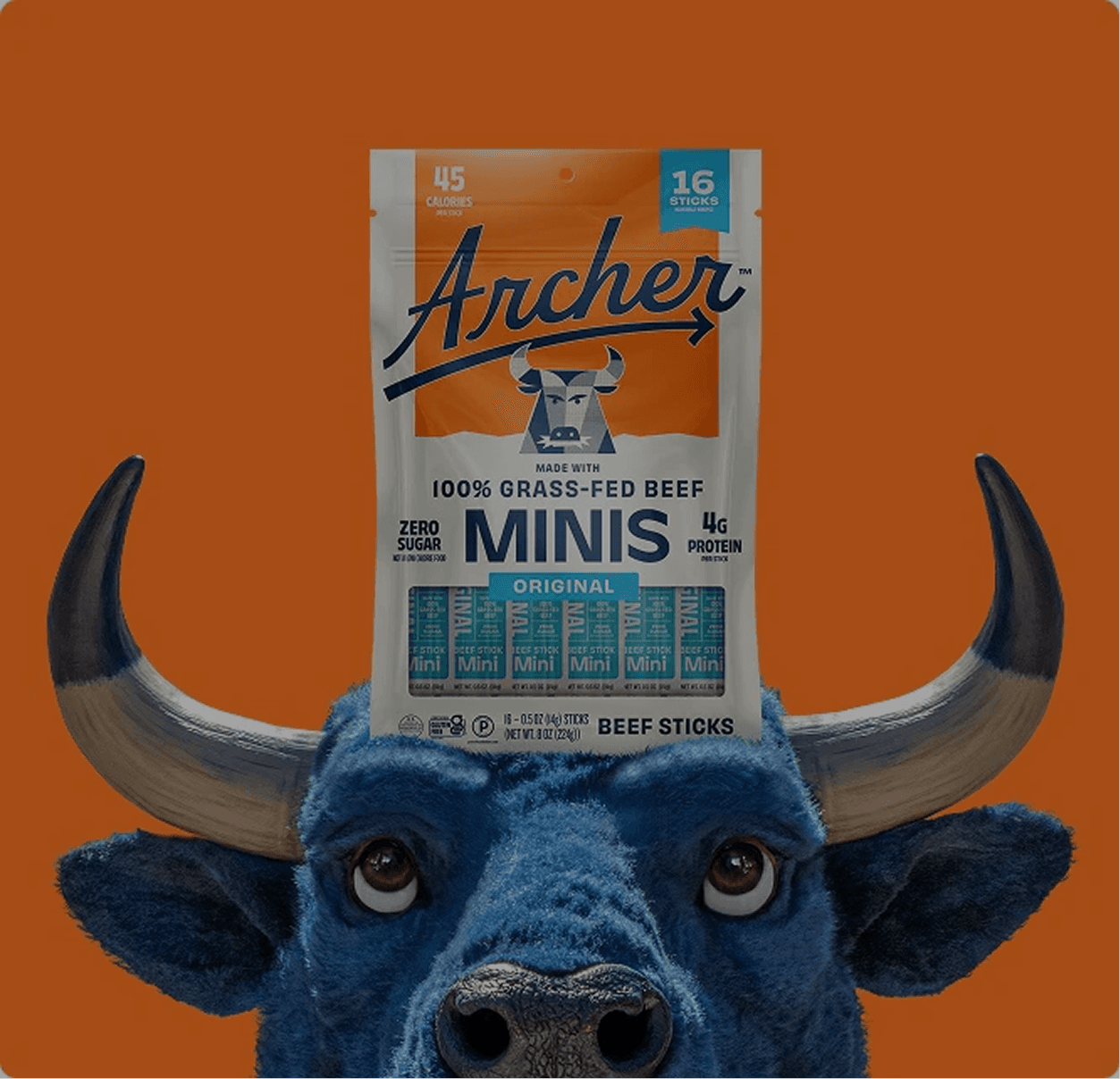 bull with packaging on head