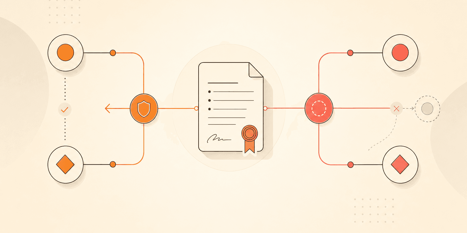 Abstract illustration showing assignment and novation as two paths for transferring a contract relationship
