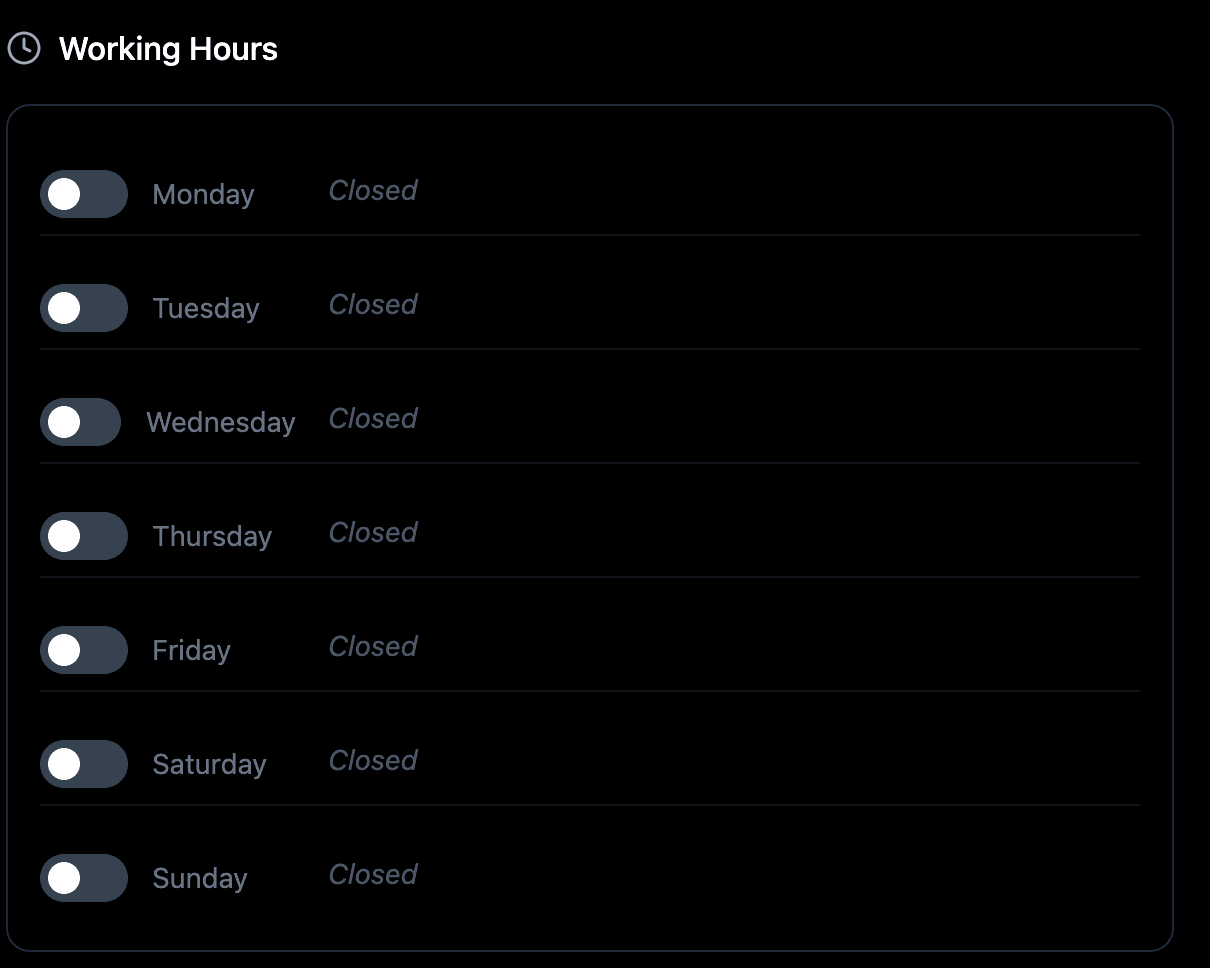 Working hours selector