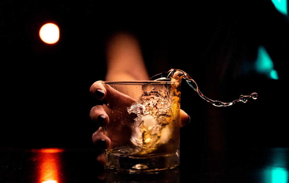 Whiskey glass on ice