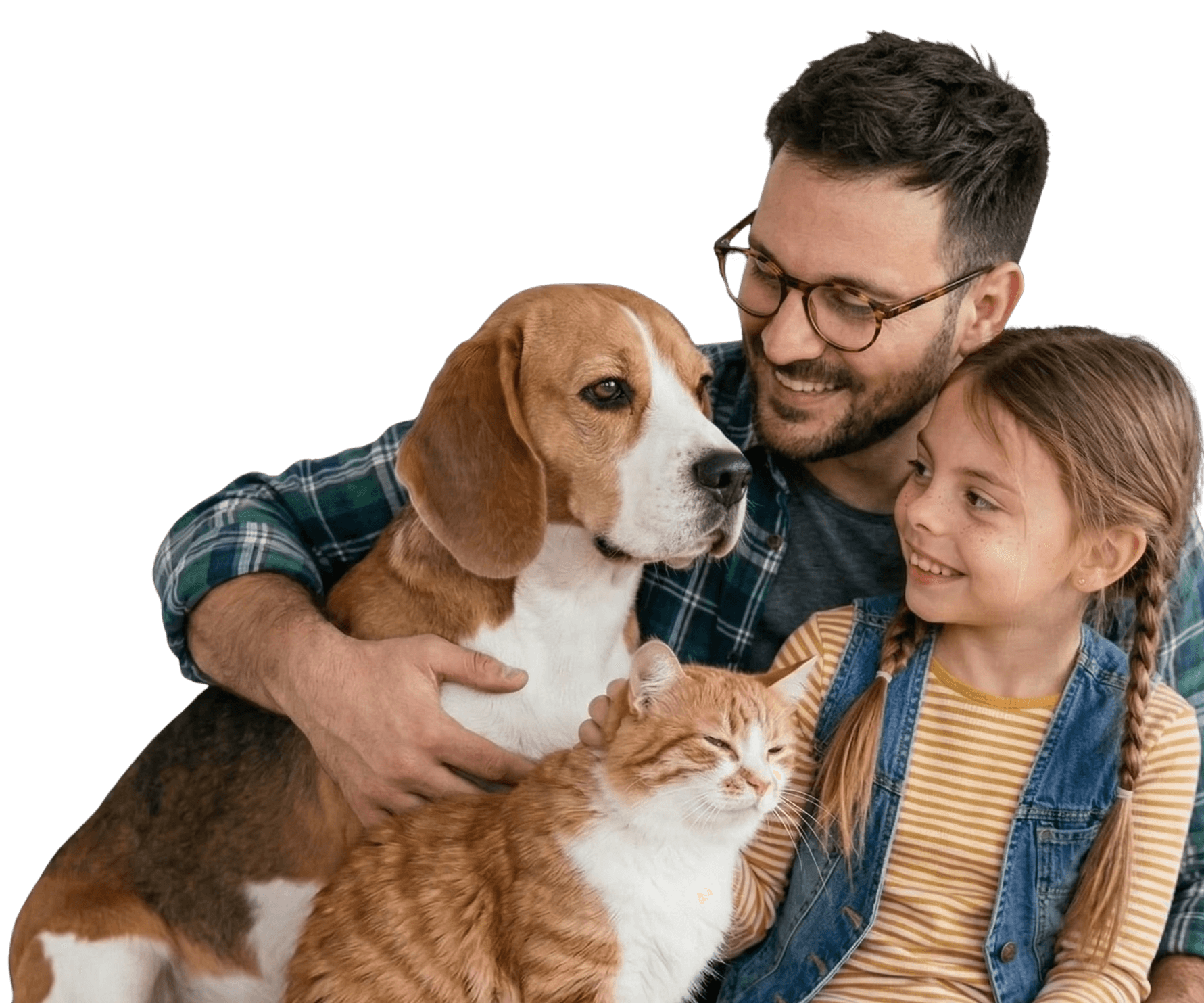 Familia feliz com seus pets