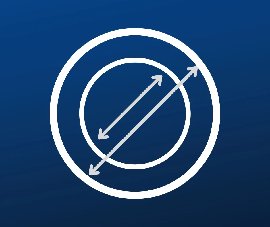 Zwei konzentrische Kreise mit Pfeilen, die auf Maße hinweisen, für Design- oder Diagrammkontexte.