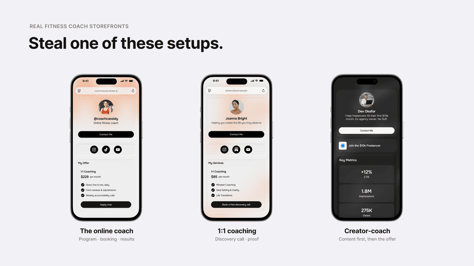 Real fitness coach storefront examples
