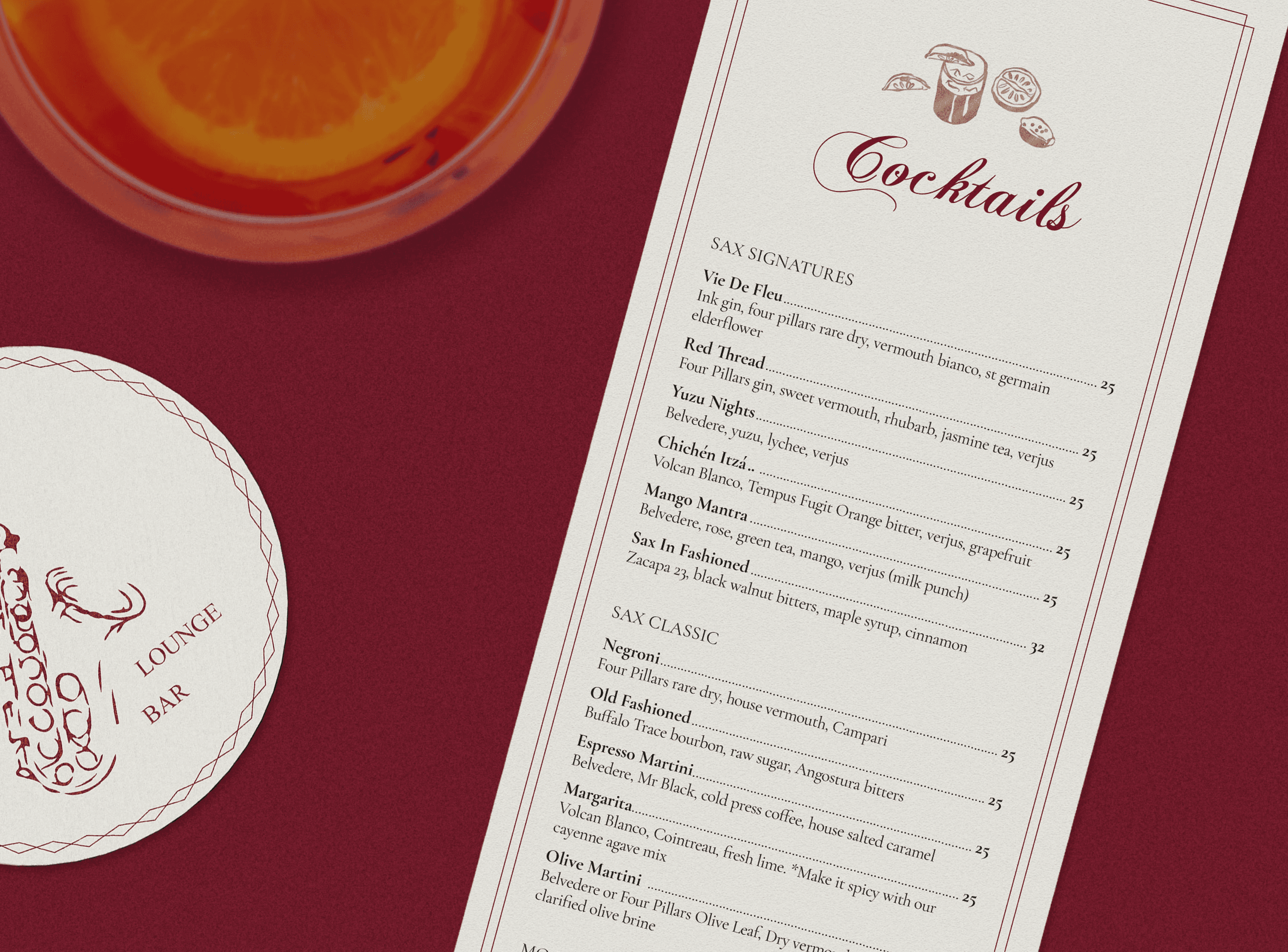 Sax Cafe & Lounge Cocktail Menu Design
